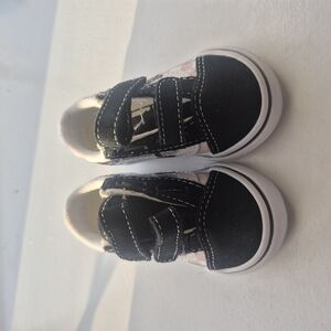 Vans Black, White, and Light Pink Velcro Sneakers